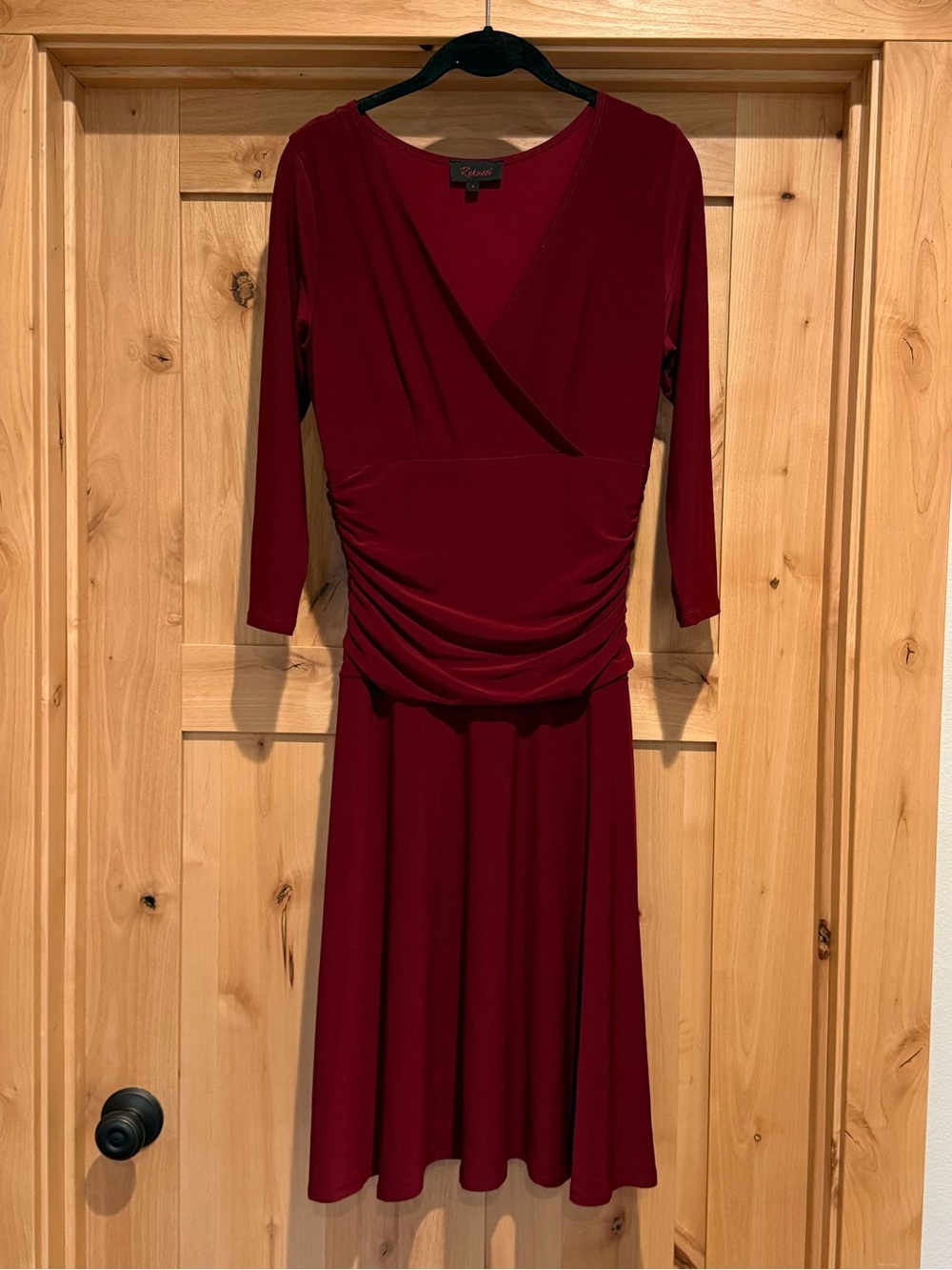 Elegant Women's Burgundy Dress with Ruched Waist